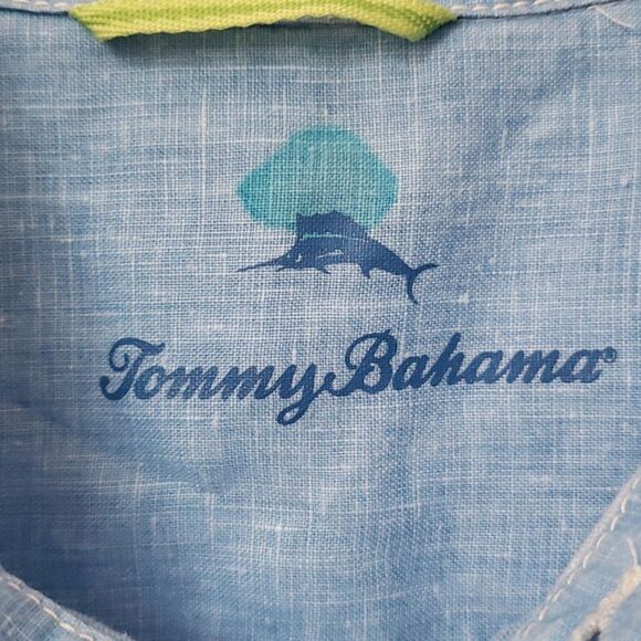 Tommy Bahama Shirt Mens Large Sea Glass Breezer Linen Blue Yonder Pocketed - Picture 2 of 7